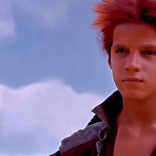 Prompt: a still of a boy with firey hair in star wars 1 9 7 7, realistic, photorealistic, detailed,