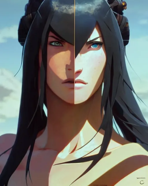 Image similar to azctec warrior, megan fox, detailed perfect face, exquisite details, fire magic, mid view, by studio muti, greg rutkowski makoto shinkai takashi takeuchi studio ghibli