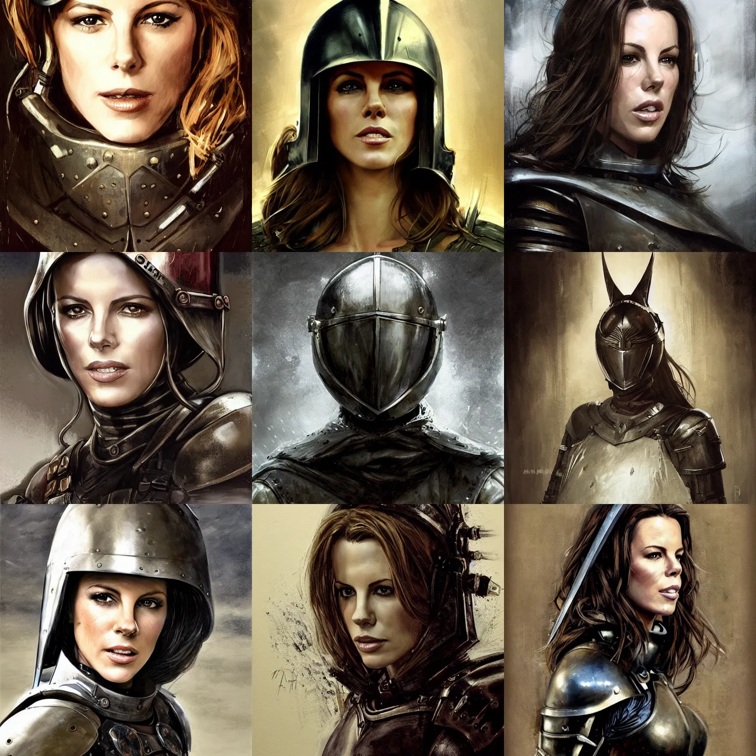 Prompt: portrait of kate beckinsale in knight helmet, medieval, colourised, face portrait, epic, tragic, military art, fantasy, dieselpunk, hd shot, digital portrait, beautiful, artstation, comic style, by artgerm, guy denning, jakub rozalski, magali villeneuve and charlie bowater