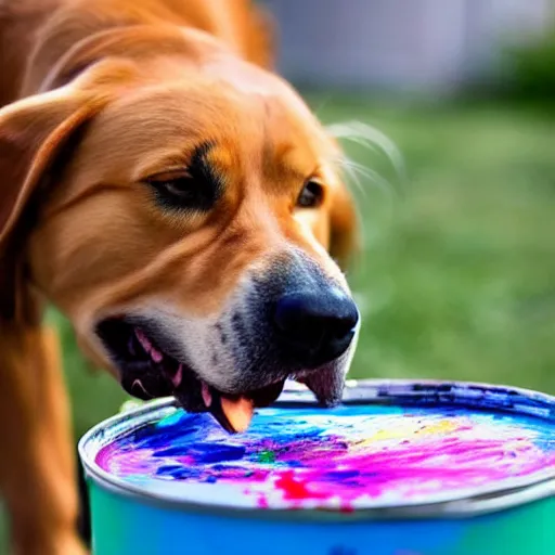 Image similar to a dog eating paint