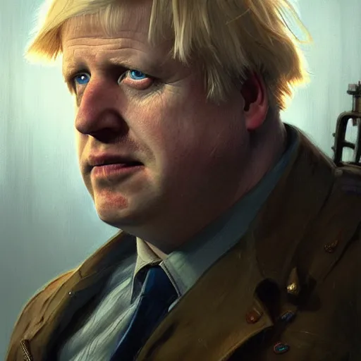 Image similar to portrait of boris johnson in fallout 3, real life skin, intricate, elegant, highly detailed, artstation, concept art, smooth, sharp focus, art by artgerm and greg rutkowski and alphonse mucha