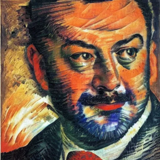 Prompt: futurism portrait of matteo salvini by umberto boccioni, high detail, 8 k, hq