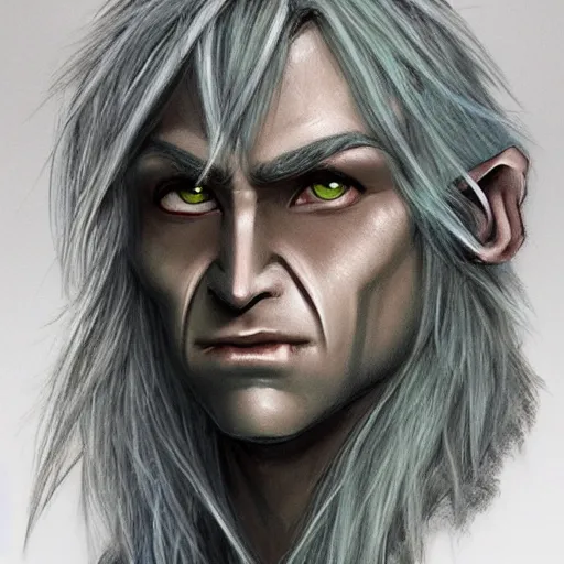 Image similar to a head and shoulders portrait photo of a male drow elf wizard