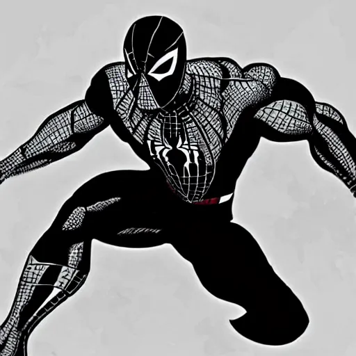 Image similar to dwayne johnson as spiderman in style of pen line drawing, very detailed