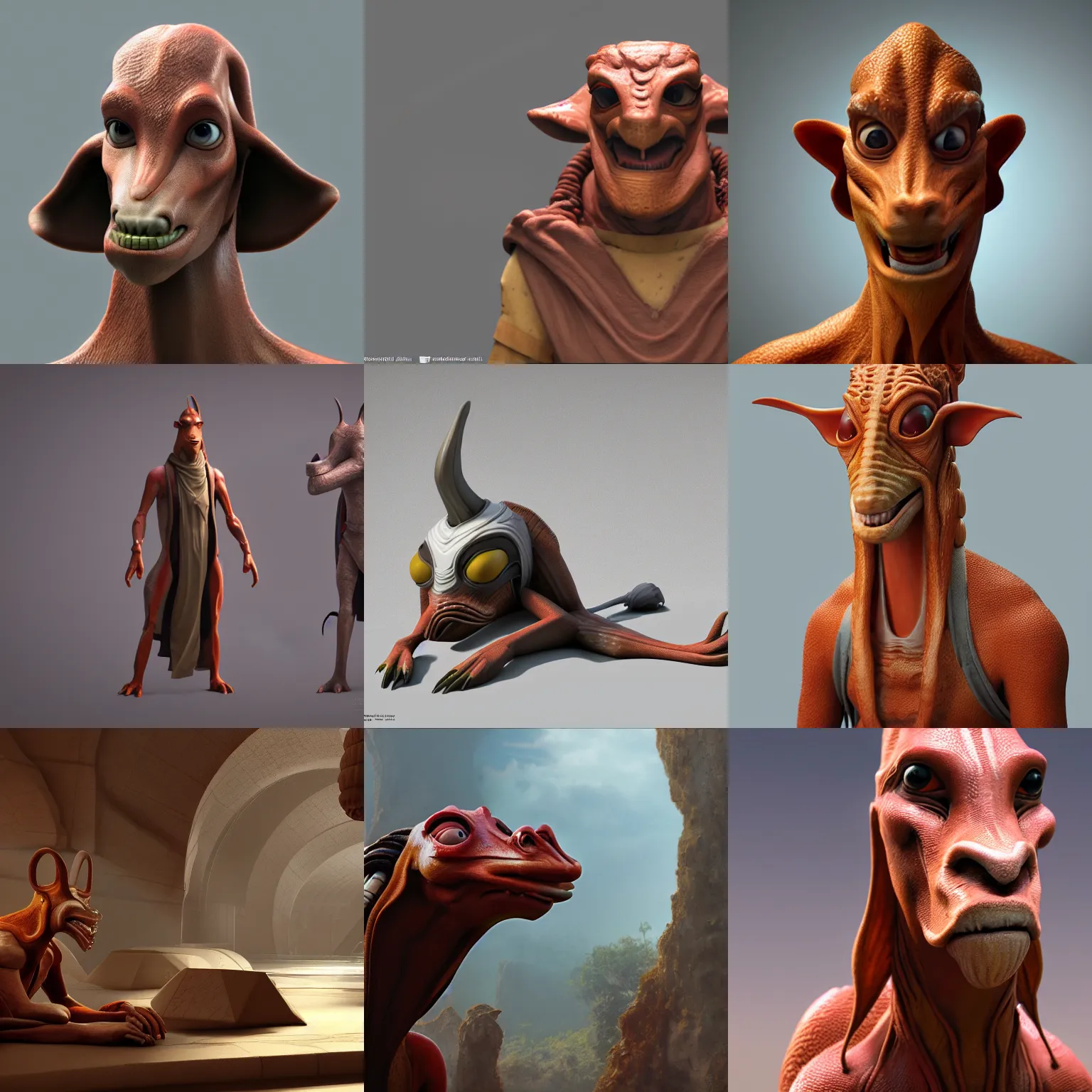 Prompt: Jar Jar Binks, octane render, soft render, environmental concept art