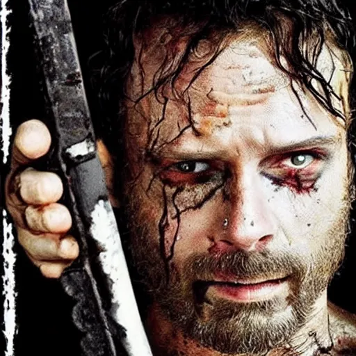 Prompt: photo pf rick from the walking dead as a a zombie