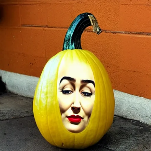 Image similar to a gourd shaped to look like the face of amber heard