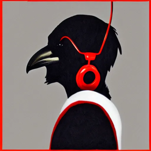 Image similar to crow in red headphones