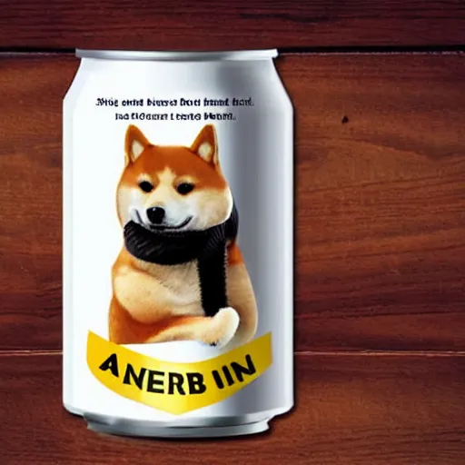 Image similar to a beer can label featuring a shiba inu