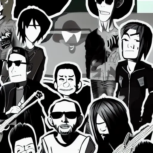 Image similar to linkin park animated in the style of the gorillaz