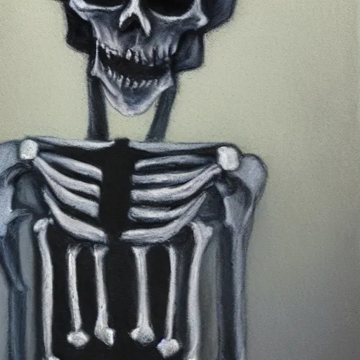 Image similar to creepy mafia skeleton in a fogged neighborhood, pastel painting