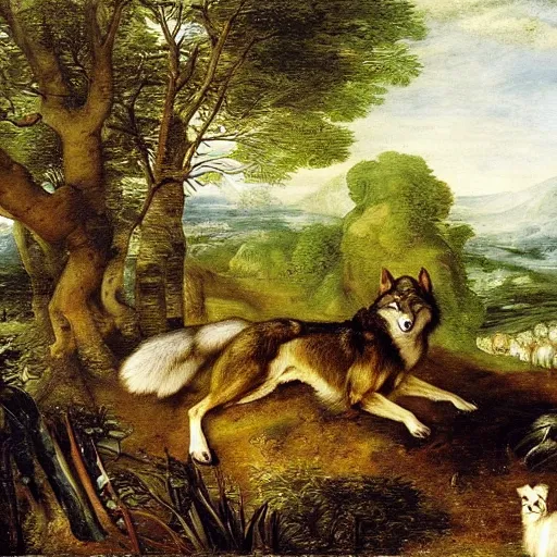 Image similar to A portrait of a wolf, by Jan Brueghel the Elder, Thomas Cole, and Carl Friedrich Deiker