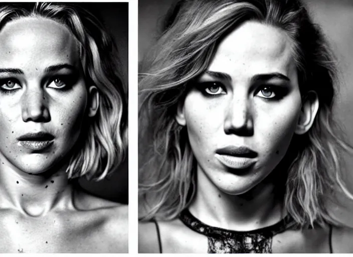 Image similar to 28mm photo of a half Jennifer Lawrence and half Scarlett Johansson in supermarket, in the style of David cronenberg ,scary, weird, high fashion, ID magazine, vogue magazine, homes and garden magazine, surprising, freaky, freak show, realistic, sharp focus, 8k high definition, medium format film photography, photo realistic, insanely detailed, intricate, elegant, art by yoshitaka amano and David kostic and stanley lau and artgerm