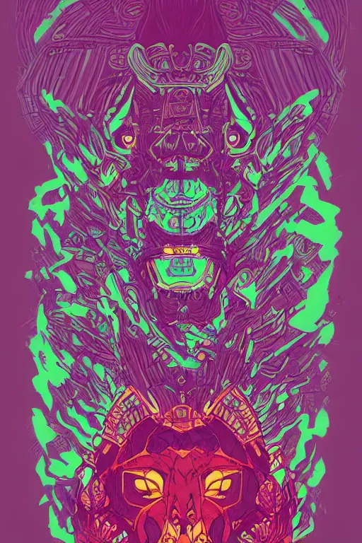 Image similar to totem animal tribal chaman vodoo mask feather gemstone plant video game illustration vivid color borderlands and by feng zhu and loish and laurie greasley, victo ngai, andreas rocha, john harris radiating a glowing aura