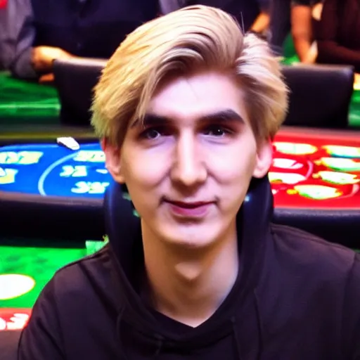 Image similar to handsome xqc gambling : : realistic : : 1 dslr : : 1 - - quality 2