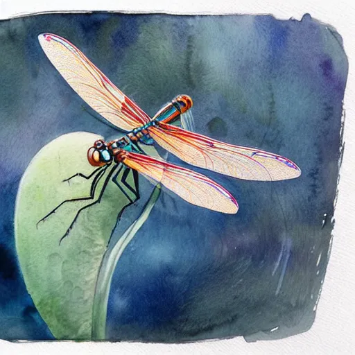 Prompt: watercolor dragonfly by anna dittmann, by marco mazzoni, by stephanie law,