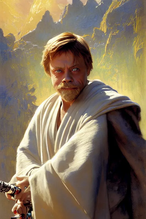 Prompt: detailed portrait of a teenage mark hamill dressed as jedi, painting by gaston bussiere, craig mullins, j. c. leyendecker