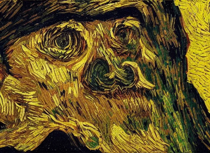 Image similar to giant monster in the style of vincent van gogh, dappled light, monstrous, gigantic