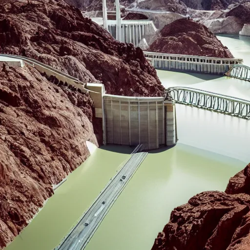 Image similar to photorealistic depiction of the hoover dam with no water during the apocolypse, 4 k,