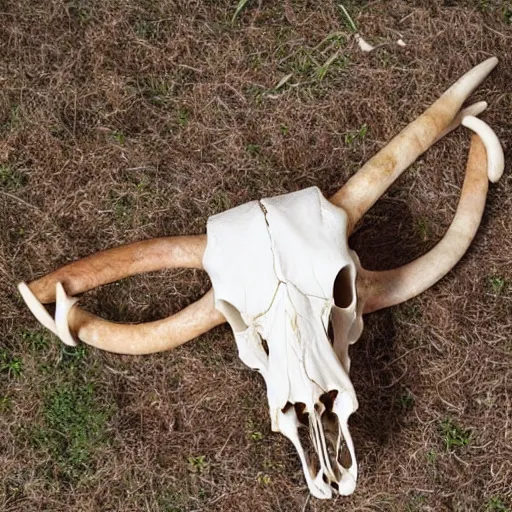 Prompt: a scientific display of a cow skull