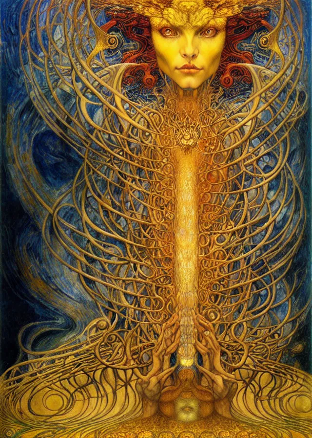 Image similar to Divine Chaos Engine by Karol Bak, Jean Delville, William Blake, Gustav Klimt, and Vincent Van Gogh, symbolist, visionary