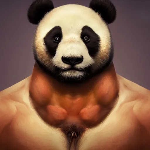 Prompt: strongman panda, au naturel, hyper detailed, digital art, trending in artstation, cinematic lighting, studio quality, smooth render, unreal engine 5 rendered, octane rendered, art style by klimt and nixeu and ian sprigger and wlop and krenz cushart