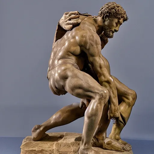 Image similar to michelangelo buonarroti and donatello collaboration sculpture,detailed