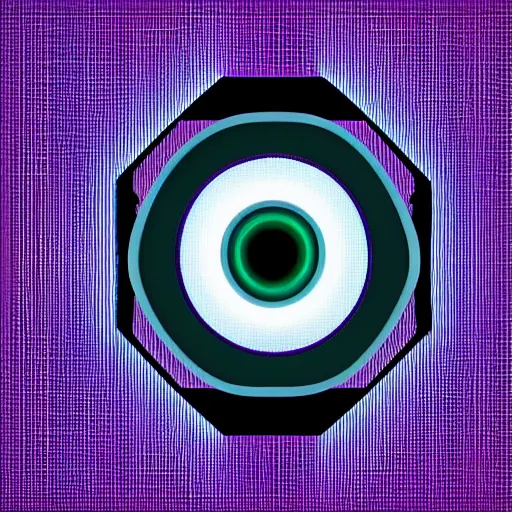 Prompt: illustration of a cyberpunk eye in a purple rhombus on a black background.