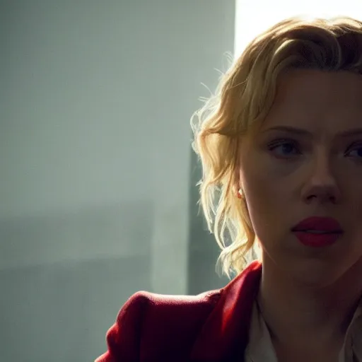 Image similar to live action still of scarlett johansson in true detective scene, film still, 8k, realistic