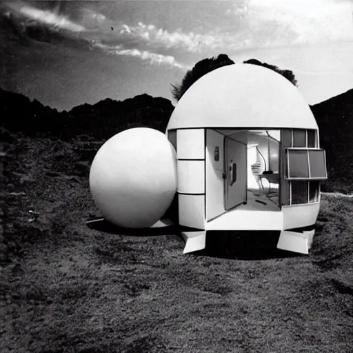 Prompt: futuristic pod dwelling by buckminster fuller and syd mead, contemporary architecture, photo journalism, photography, cinematic, national geographic photoshoot