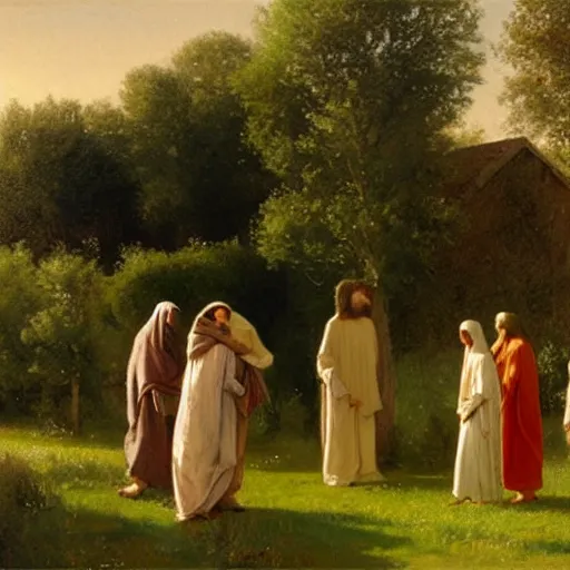 Image similar to A painting depicting the resurrection of Jesus Christ, (Jean Jules Linden), Peter Ilsted, (((flowers)))