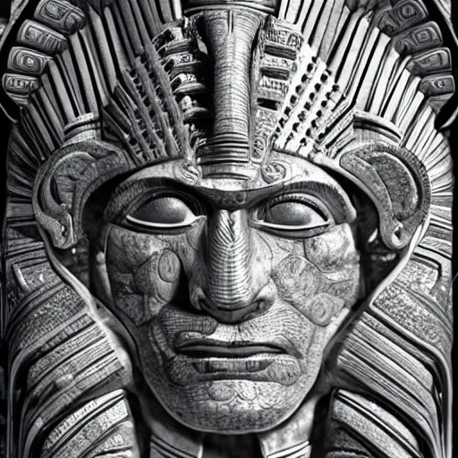 Image similar to benjamin netanyahu as aztec god by szukalski, high detail, sharp focus, 4 k