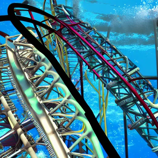 Image similar to underwater roller coaster, photorealistic, detailed