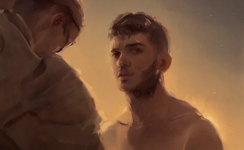 Prompt: a painting of the all father trending on artstation in the style of greg rutkowski, beautiful, young male, sensual, wise, natural skin, leader, 1 9 0 0 s, industrialization, toga