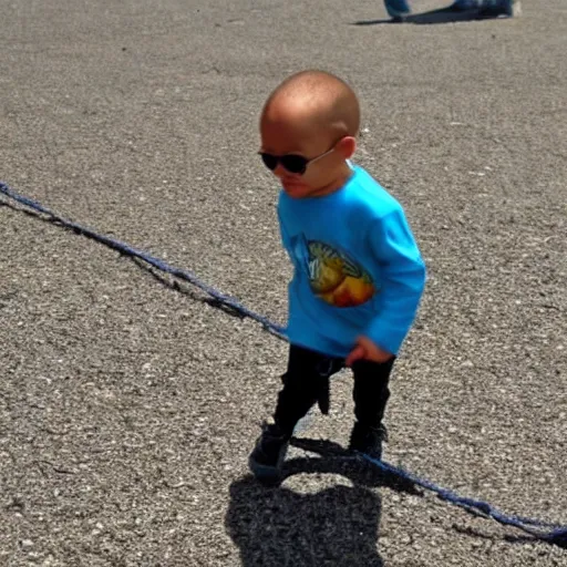 Prompt: the rock walking his pet rock on a leash. he is walking on rocks while rocking to some rock music.