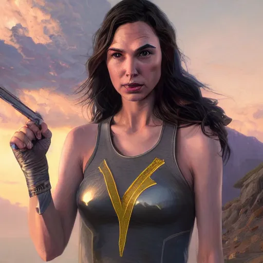 Image similar to highly detailed portrait, gal gadot, in gta v, stephen bliss, unreal engine, fantasy art by greg rutkowski, loish, rhads, ferdinand knab, makoto shinkai and lois van baarle, ilya kuvshinov, rossdraws, tom bagshaw, global illumination, radiant light, detailed and intricate environment