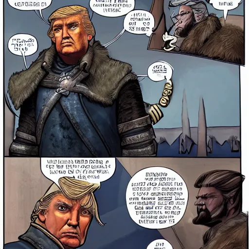 Prompt: herald witcher meets donald trump