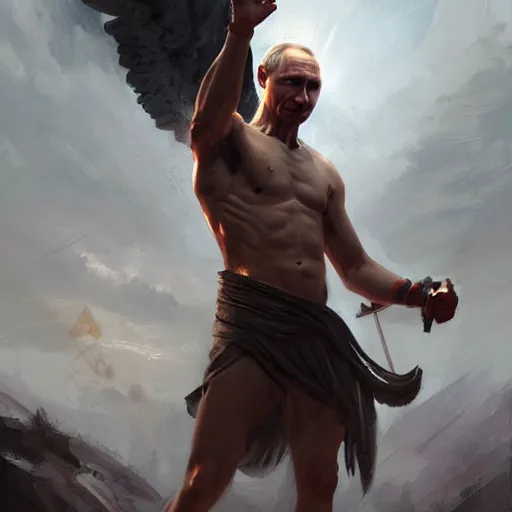 Prompt: vladimir putin as a greek god, by greg rutkowski