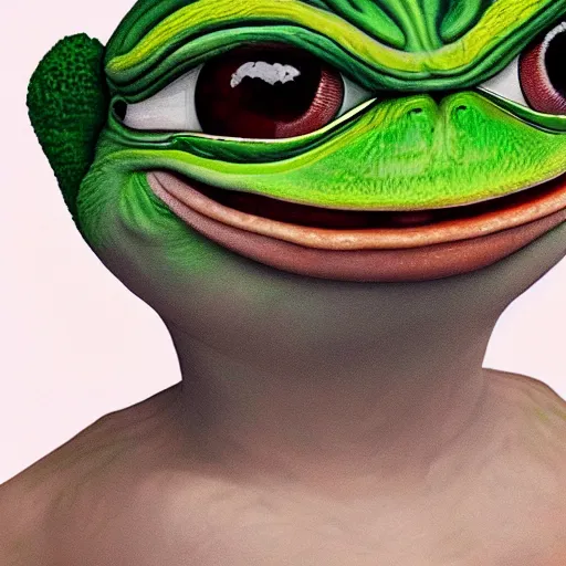 Prompt: pepe the frog in real life, hyperrealistic, realistic, hyperrealism, great detail, very detailed, 8 k, 4 k