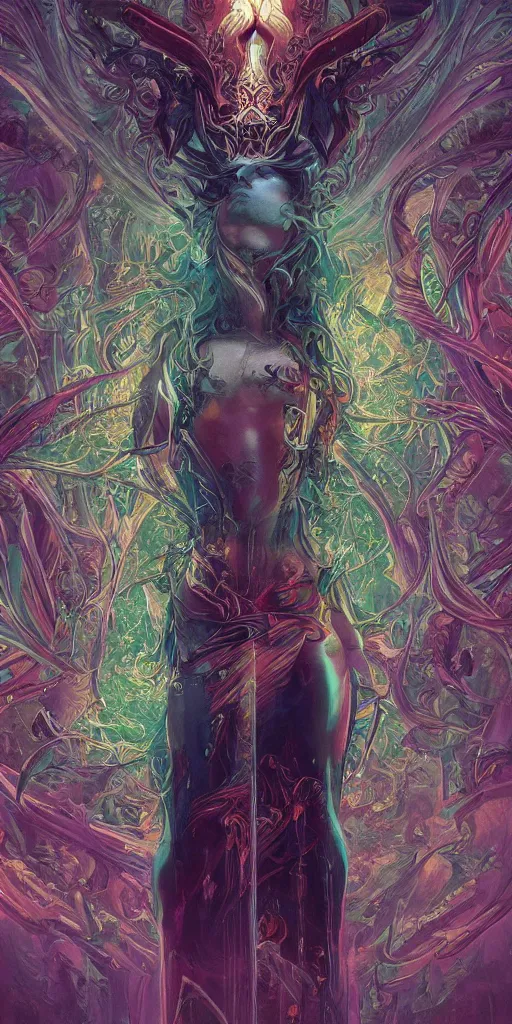 Image similar to symmetry!! a beautiful goddess worshipped by the people, psychedelic fractals, trippy, very detailed, perfect lighting, perfect composition, 4 k, artgerm, derek zabrocki, greg rutkowski