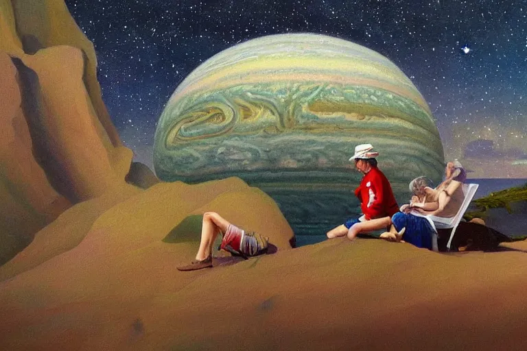 Image similar to Where's Waldo in Jupiter, beautiful, national geographic, very detailed, astrophotography, oil painting, canvas, Sandra Pelser, Jeff Lyons, Edward Hopper