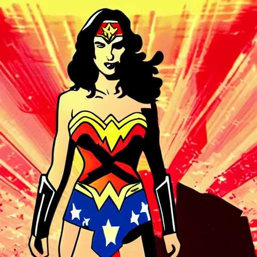 Image similar to wonder woman in hotline miami, video game, gameplay,