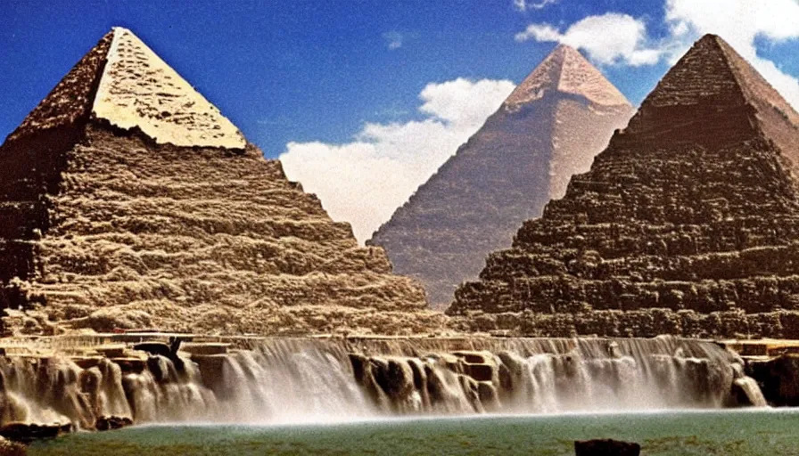 Image similar to waterfalls are flowing down the pyramids, archive photo, paradise