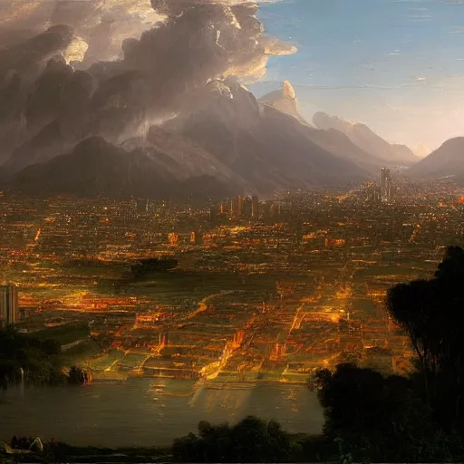 Prompt: bogota city, painted by thomas cole, with dramatic lighting, concept art, matte painting, 8 k, highly detailed, artstation