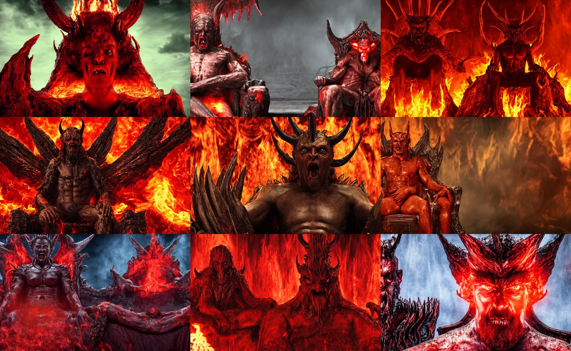 Prompt: cinematic artwork film close up of satan sitting on his throne in hell by greg rutowski, cgi, 4 k, masterpiece