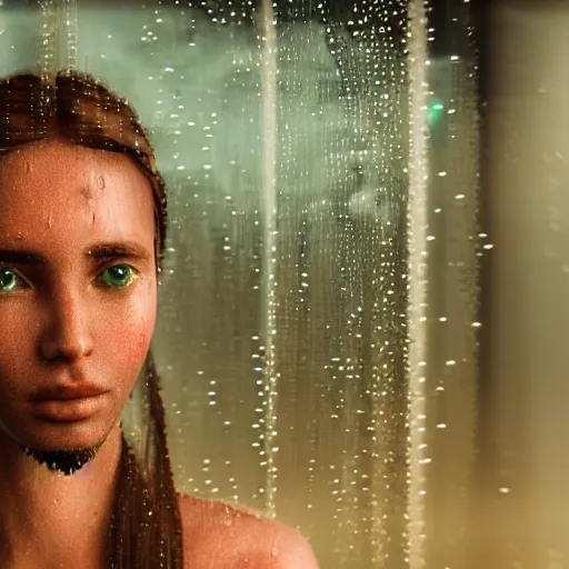 Image similar to human portrait made out of rain, beautiful, neon, epic detail, rendered in octane, unreal engine