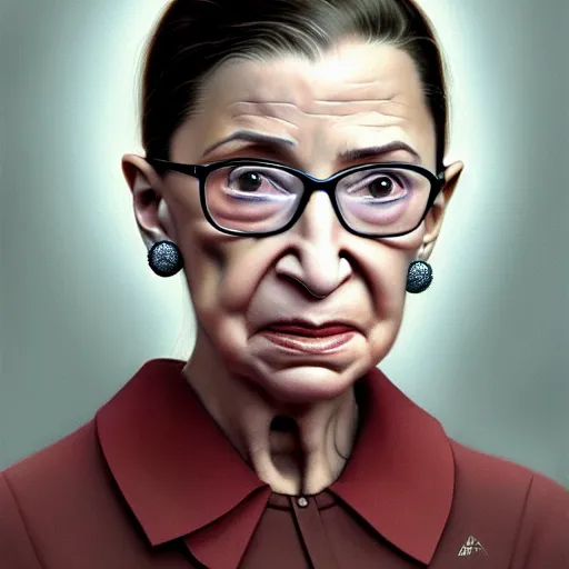 Image similar to a hyper - realistic character concept art portrait of ruth bader ginsburg young, depth of field background, artstation, award - winning realistic sci - fi concept art by jim burns and greg rutkowski, beksinski, a realism masterpiece, james gilleard, bruegel, alphonse mucha, and yoshitaka amano.