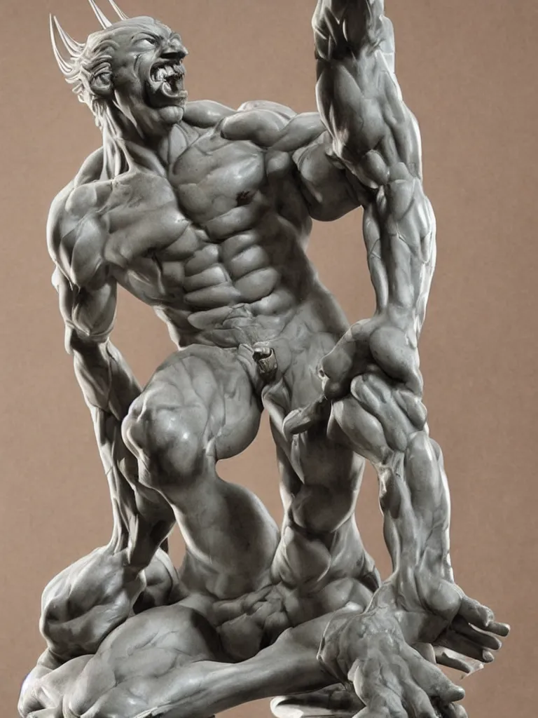 Prompt: a marble statue of wolverine by Michaelangelo