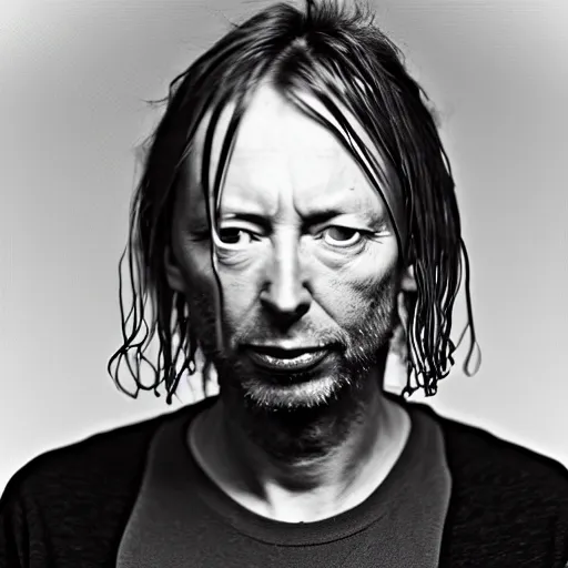 Prompt: thom yorke with aphex twin, perfect face, more details