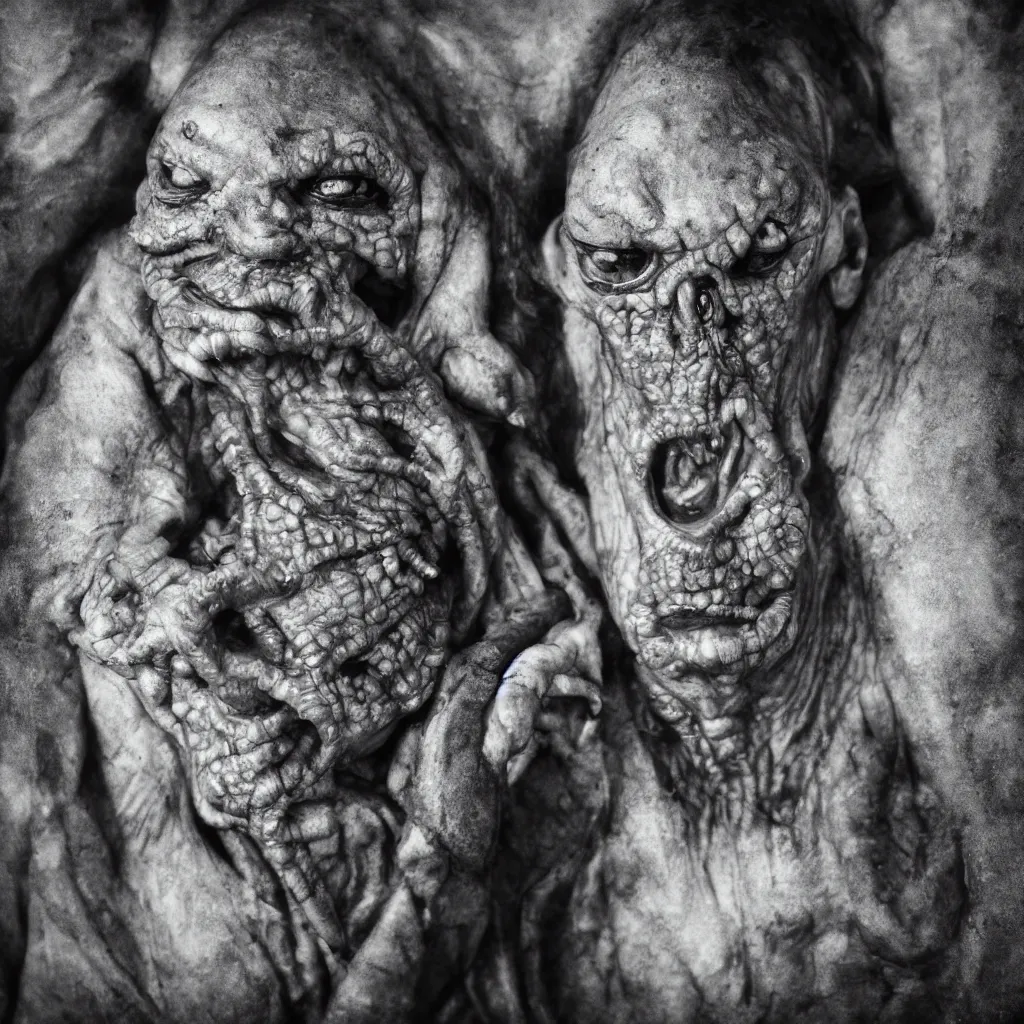 Prompt: super detailed studio portraits of innsmouth dwellers, innsmouth ocean - dwellers, hp lovecraft style, artistic photo, noir, monochrome, dark atmosphere, commercial photography, fine art, leica, hasselblad quality